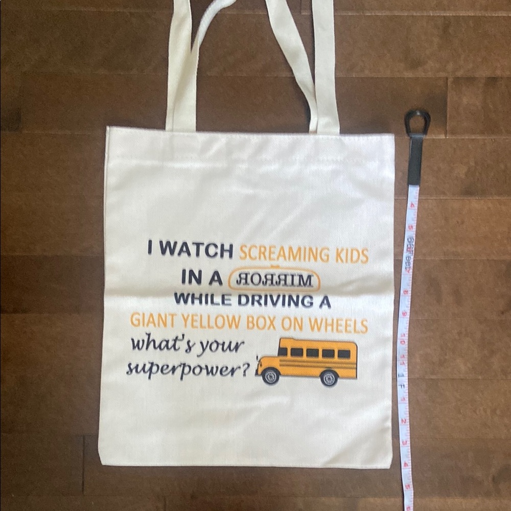 White Tote Bag with Fun School Bus Print